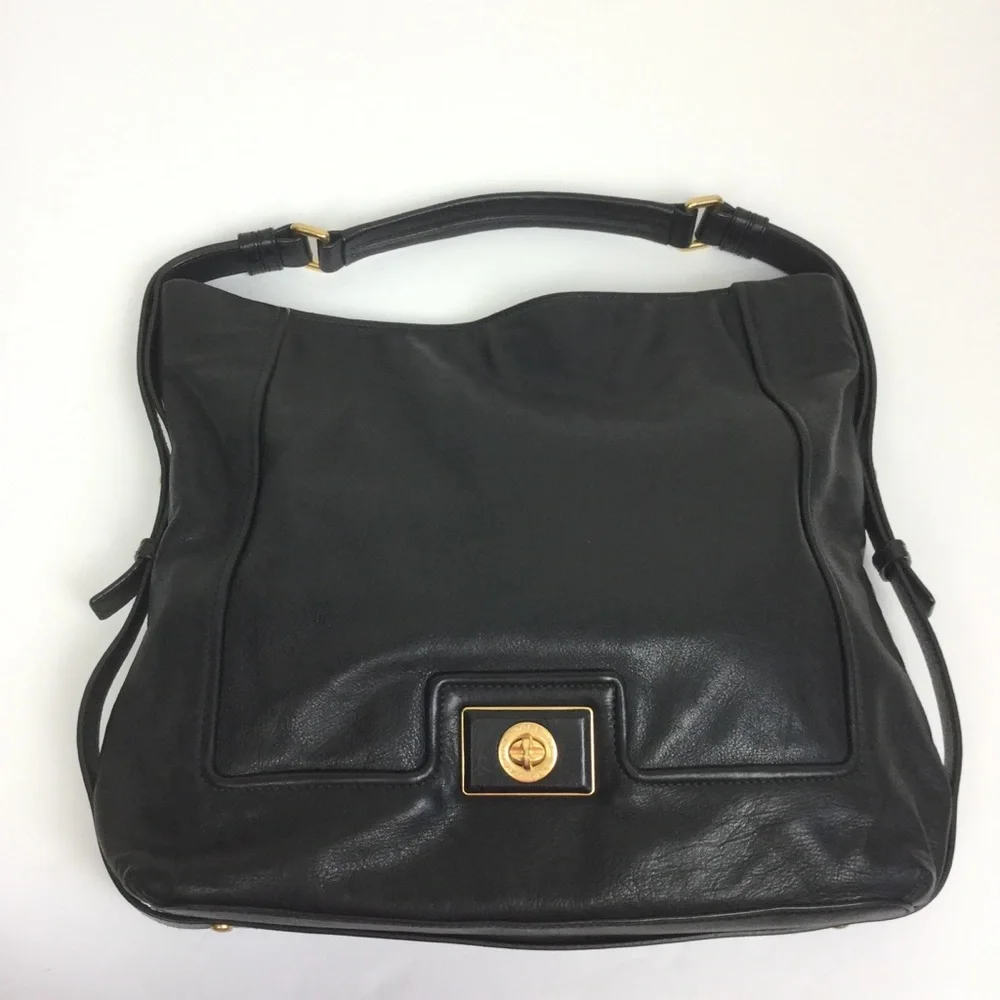 MARC JACOBS Large Black Leather Shoulder Handbag Hobo bag Tote